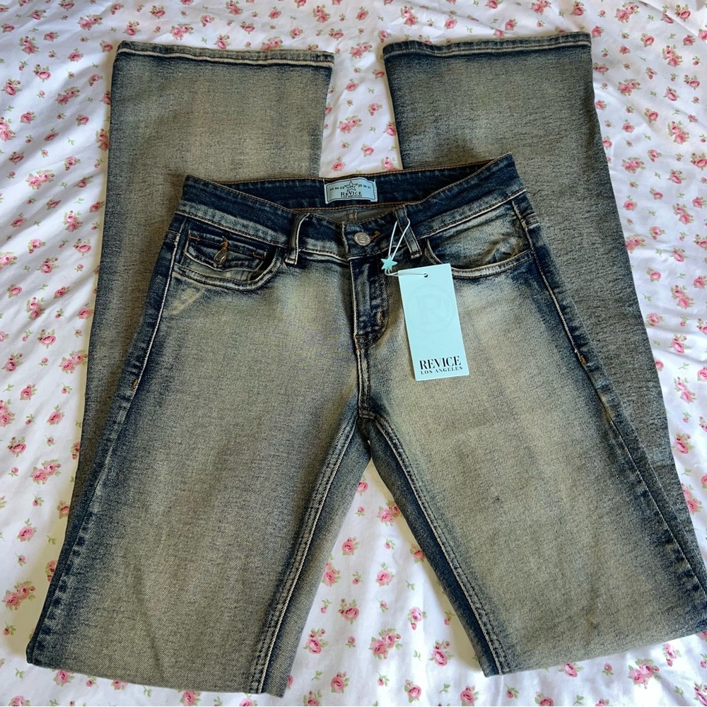 REVICE Women's Tan Flare Jeans